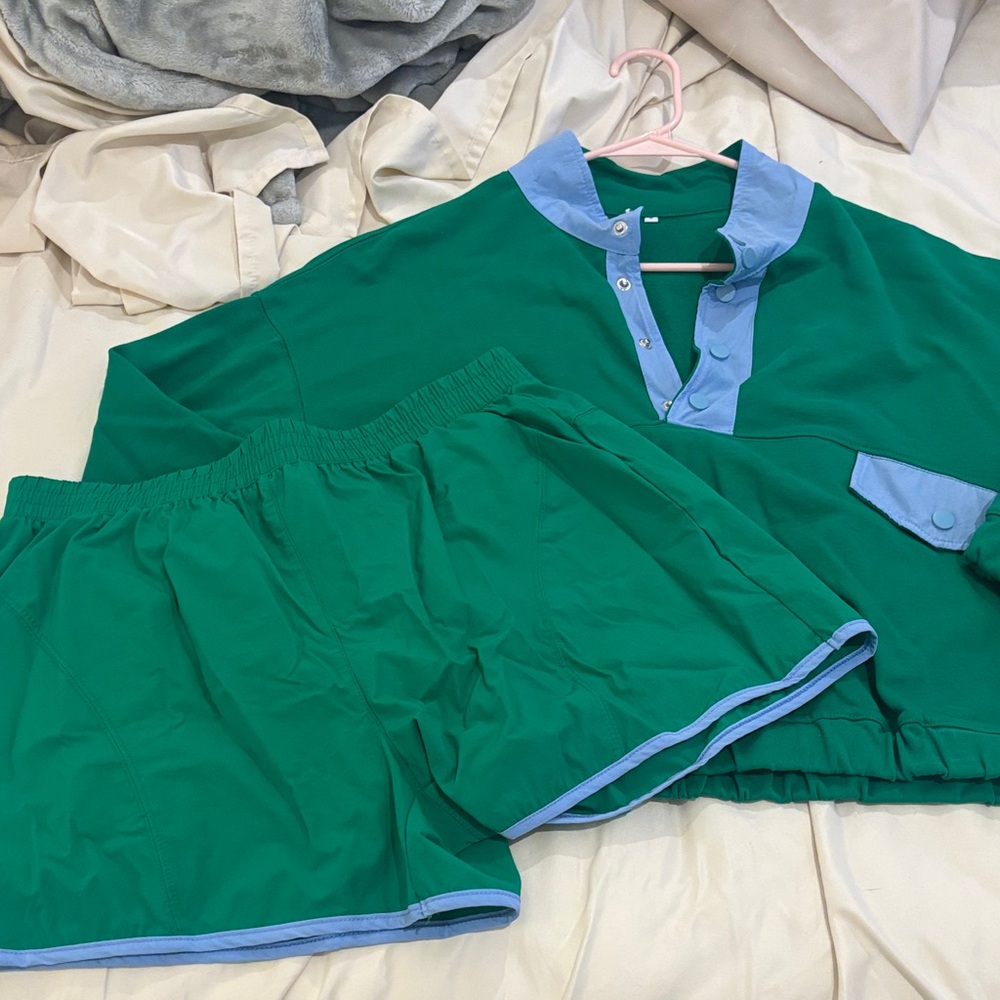 Source Unknown Green and Light Blue Jumpsuit